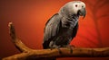 Vibrant Exotic Grey Parrot On Branch - Matthias Haker Style