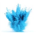 Vibrant explosion of bright blue powder creating abstract shape on white background Royalty Free Stock Photo