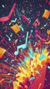 Vibrant explosion of colorful notes and sheets bursts Royalty Free Stock Photo