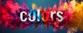 Vibrant explosion of colorful powder and paint splashes