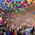 A vibrant explosion of confetti and balloons, creating a festive and joyful atmosphere5, Generative AI Royalty Free Stock Photo