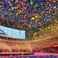 A vibrant explosion of confetti and streamers, creating a festive and celebratory atmosphere5, Generative AI Royalty Free Stock Photo