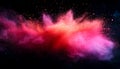 Vibrant explosion of red pink and orange powder in a black space Royalty Free Stock Photo