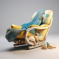 Beach Themed Recliner Chair With Seashell And Cyan Accents