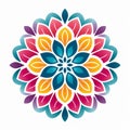 Colorful Flower Symbol With Geometric Designs On White Background