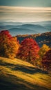 Vibrant fall foliage on top of a scenic hillside in the majestic mountain range, AI-generated. Royalty Free Stock Photo