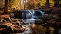 Vibrant fall foliage and tranquil waterfall in nature Royalty Free Stock Photo