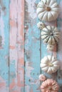 Vibrant Fall Vibes: A Colorful Pumpkin Display on a Rustic Woode