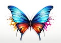 A colorful butterfly unfolding its wings on a whimsical white backdrop. Generative Ai