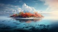 Vibrant Fantasy Island: Stunning Atoll In Autumn With Fog (8k