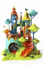 Vibrant Fantasy Playground with Colorful Towers and Whimsical Designs Royalty Free Stock Photo