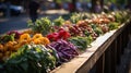 Vibrant farmer s market with bountiful produce, artisanal goods, and colorful sun umbrellas