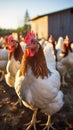 Vibrant Farmyard: Rhode Island Reds and Plymouth Rock Chickens Engaged in Natural Pecking Royalty Free Stock Photo