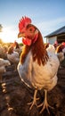 Vibrant Farmyard: Rhode Island Reds and Plymouth Rock Chickens Pecking in Sunlit Pasture Royalty Free Stock Photo