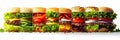 Vibrant fast food collage with white dividers, 7 distinct segments to satisfy cravings Royalty Free Stock Photo