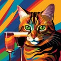 Vibrant Fauvist Cat Holding Glasses: Bold And Colorful Graphic Design