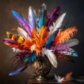 Vibrant Feather Bouquet in an Ornate Vase Still Life Royalty Free Stock Photo