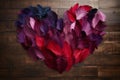 Vibrant Feathered Hearts on Textured Wood Royalty Free Stock Photo
