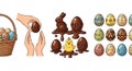 Easter A colorful Easter-themed illustration featuring chocolate eggs and decorated Easter eggs in a basket Royalty Free Stock Photo