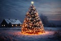 Vibrant and Festive House Illuminated by Colorful Garlands, with a Majestic Christmas Tree at Night