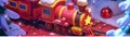 Vibrant Festive Toy Train Journeying Through Magical Winter Wonderland with Sparkling Christmas Decorations Royalty Free Stock Photo