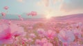 A vibrant field ecstasies with pink blooms under a dramatic, overcast sky