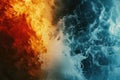 Vibrant Fire and Water Background in Various Colors, A collision of water and fire depicted in bold, contrasting colors, AI