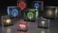 Vibrant Fireworks Display Encased in Glass Cubes Royalty Free Stock Photo