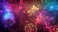 Vibrant Fireworks Display, Exploding Colors Light Up the Night Sky with Brilliant Flashes and Sparkling Trails, Cre