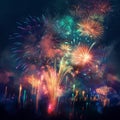 Vibrant fireworks display lighting up the night sky