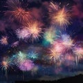 Vibrant fireworks display lighting up the night sky