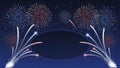 Vibrant Fireworks Display with Oval Frame on Dark Blue Sky Royalty Free Stock Photo