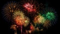 Vibrant fireworks illuminate the dark night sky in explosive celebration generated by AI Royalty Free Stock Photo