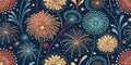 Vibrant fireworks pattern with colorful bursts and starry night sky elements Royalty Free Stock Photo