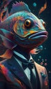 Vibrant Fish Character, Majestic Blue and Black Shades, Generative AI
