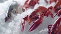 Vibrant fish and seafood on ice at market close up captures textures and colors in immersive scene