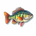 Colorful Bass Fish Sticker - Vibrant Caricature Design