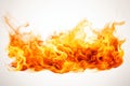 Vibrant flames on white background. Intense heat and vivid colors. Captivating fiery display