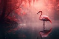 Vibrant Flamingo dreamy forest. Generate Ai