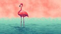 Nostalgic Pink Flamingo Illustration On Vibrant Background