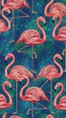 Vibrant Flamingos Pattern on Blue Background Royalty Free Stock Photo