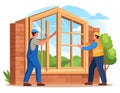 Professional Builders Installing New Window Frame Royalty Free Stock Photo