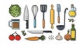 Kitchen Utensils and Ingredients Flat Design Royalty Free Stock Photo