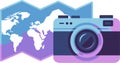 Travel Photography and World Map Illustration Royalty Free Stock Photo