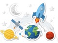 Cartoon Space Exploration and Solar System Elements Royalty Free Stock Photo