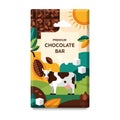 Premium Chocolate Bar with Cow and Cocoa Royalty Free Stock Photo