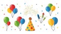 Festive Party Elements Set with Balloons, Fireworks, and Confetti Royalty Free Stock Photo