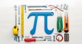 DIY Tools and Hardware with Mathematical Pi Symbol on White Wood Royalty Free Stock Photo