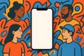 Colorful Flat Style Illustration Showing Diverse People around a Smartphone with a Blank Screen Royalty Free Stock Photo