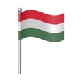Vibrant Flat Vector Illustration of the Hungarian Flag Waving on a Flagpole, Editable and Scalable EPS File
